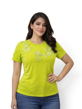 BI-83025 Blusa Con Aplique De Pedreria En Forma De Flor