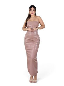 VI-22625 Vestido Strapless Cuerina Con Cortes