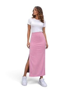 FN-V10055 Falda En Rib Larga Abertura Lateral