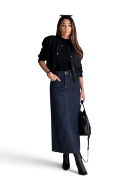 FN-J6010 Falda Jeans Larga Con Abertura Trasera