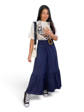 FN-V02170 Falda Campesina Con Bolero Abajo, Resortado En La Cintura Denim Con Fajon