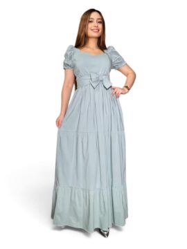 VN-47115 Vestido Largo Manga Puff Resortado Bengalina