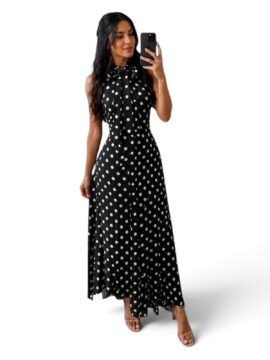 VI-PS91092 Vestido Bolas Negras Y Blancas
