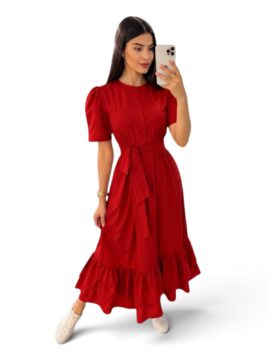 VN-12060 Vestido Unicolor Cuello Redondo