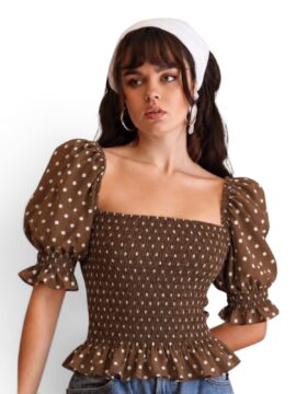 BI-R256 Blusa Resortada Bolas Con Bolero En Magas Y Cintura