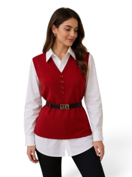 CHI-177 Chaleco Hilo Botones Con Camisa Blanca
