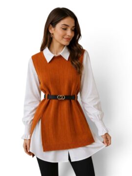 CHI-172 Chaleco Hilo Con Camisa Blanca