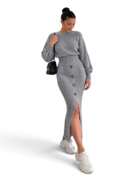 VN-H125430 Conjunto Tejido Falda Botones y Buso
